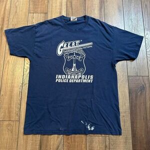 Vintage Indianapolis Police Department Graphic T Shirt Men's Large Navy Blue